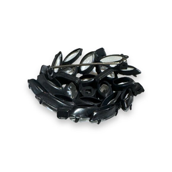 Vintage Japanned Metal Clear Crystal Brooch With Open Back Navette & Chaton Crys - Picture 6 of 10